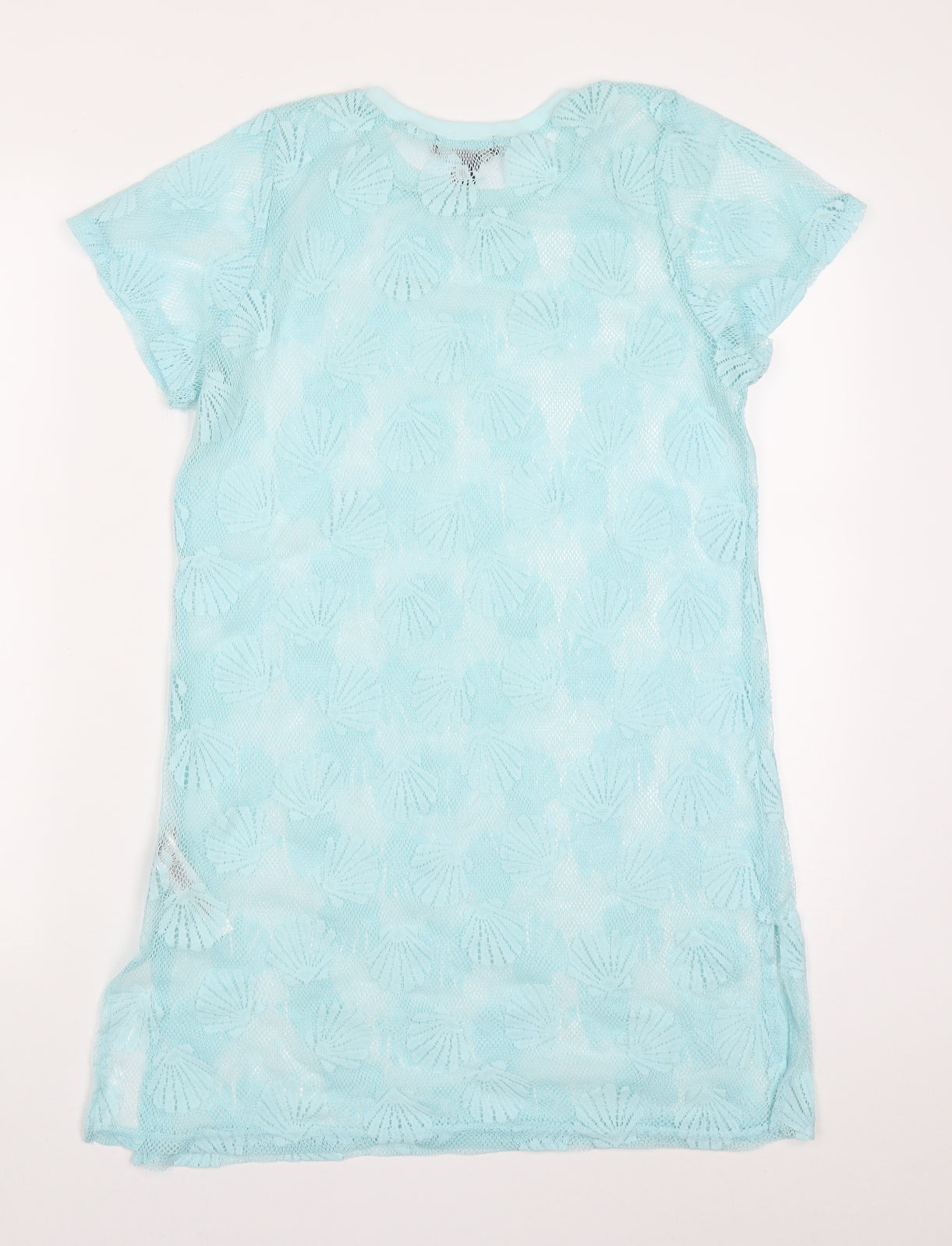 Primark Womens Blue  Polyester T-Shirt Dress  Size S  Round Neck Pullover - Shell Print Beach Cover Up