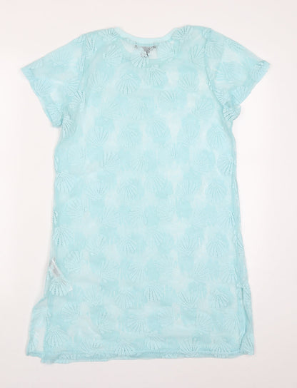 Primark Womens Blue  Polyester T-Shirt Dress  Size S  Round Neck Pullover - Shell Print Beach Cover Up
