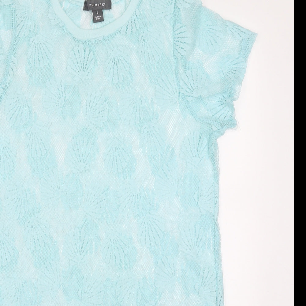 Primark Womens Blue  Polyester T-Shirt Dress  Size S  Round Neck Pullover - Shell Print Beach Cover Up