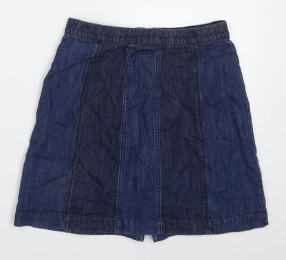 H&M Womens Blue Striped Cotton A-Line Skirt Size 8   Zip