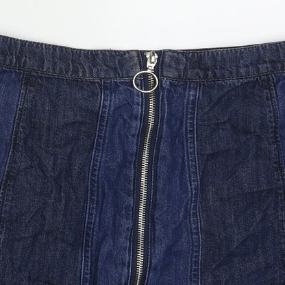 H&M Womens Blue Striped Cotton A-Line Skirt Size 8   Zip