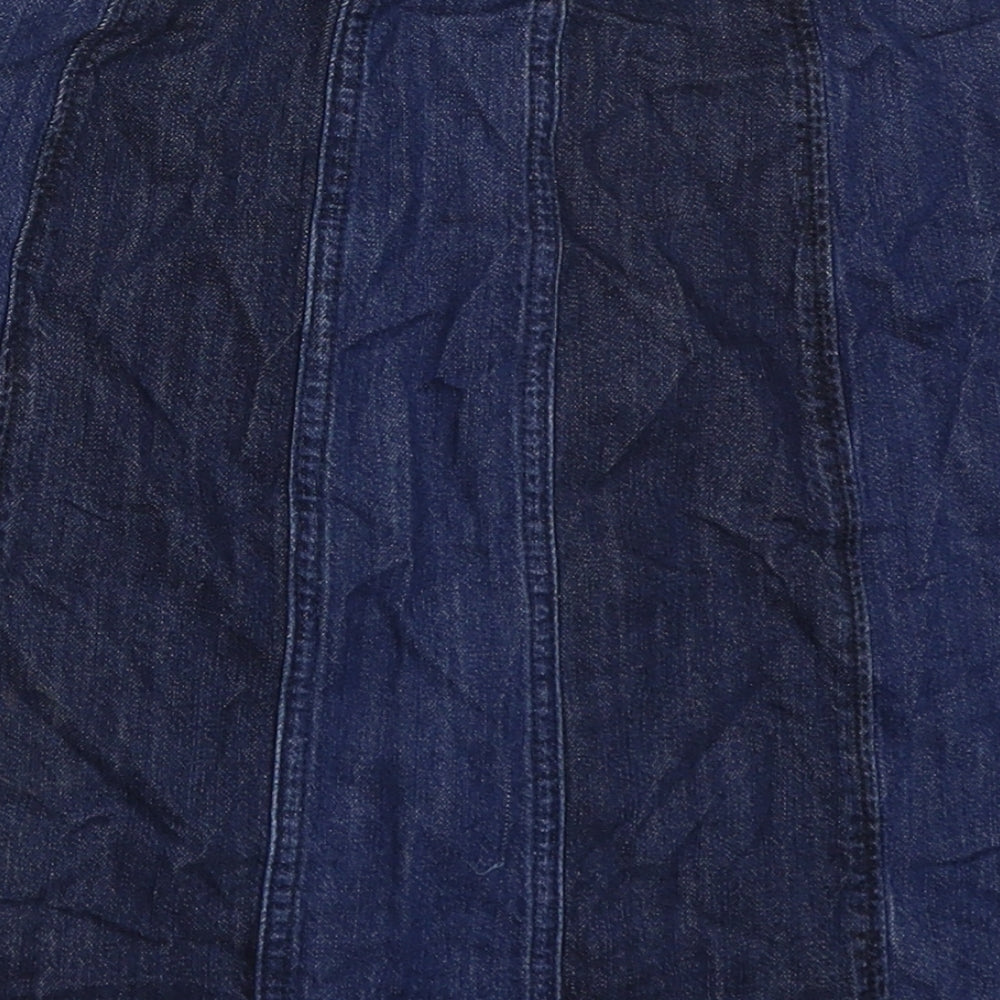 H&M Womens Blue Striped Cotton A-Line Skirt Size 8   Zip