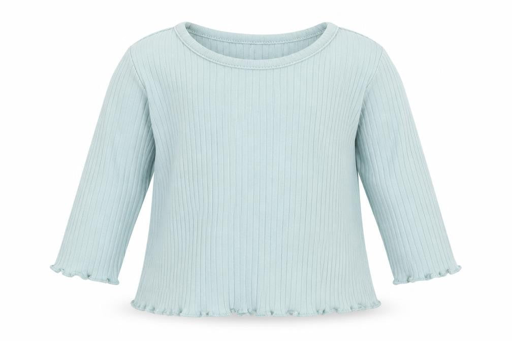 Front view of George girls’ blue cotton basic t-shirt, size 3-6, months round neck pullover