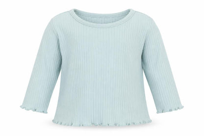 Front view of George girls’ blue cotton basic t-shirt, size 3-6, months round neck pullover