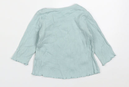 George Girls Blue  Cotton Basic T-Shirt Size 3-6 Months Round Neck Pullover