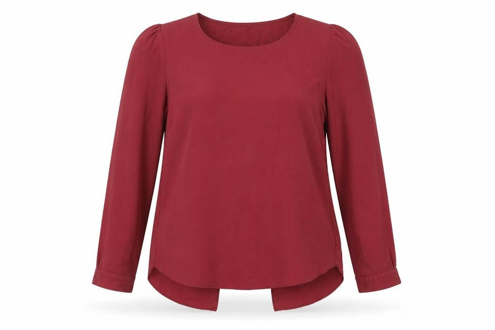 Front view of Geoge women’s red polyester basic blouse, size UK 8, round neck