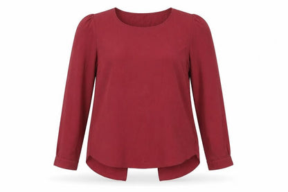 Front view of Geoge women’s red polyester basic blouse, size UK 8, round neck