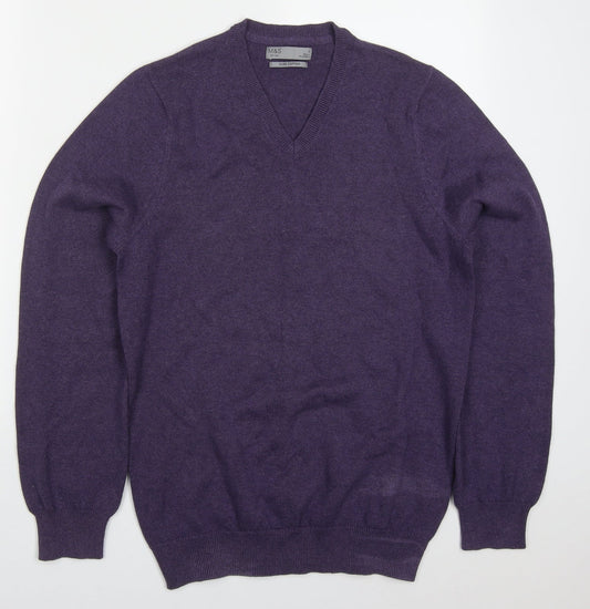 Marks and Spencer Mens Purple V-Neck  Cotton Pullover Jumper Size S