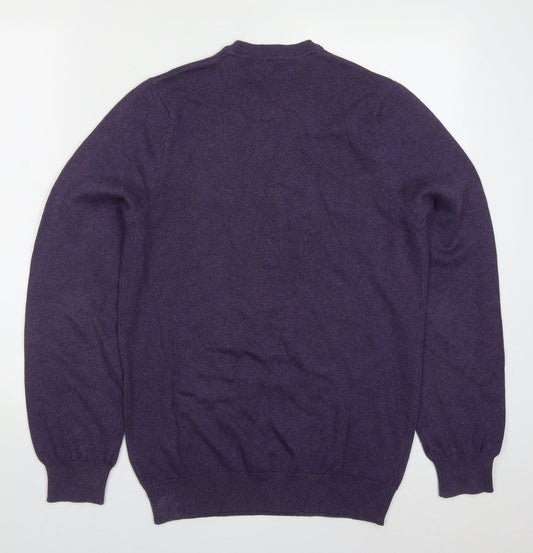 Marks and Spencer Mens Purple V-Neck  Cotton Pullover Jumper Size S