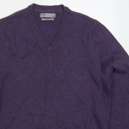 Marks and Spencer Mens Purple V-Neck  Cotton Pullover Jumper Size S