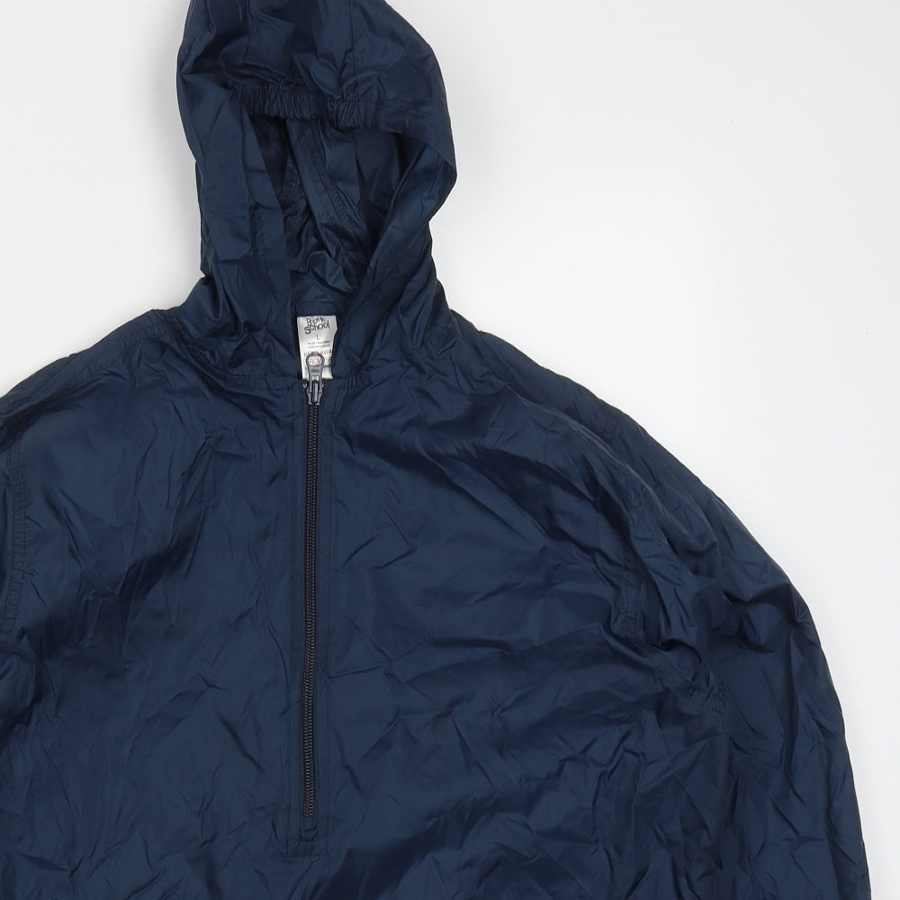 Close-up detail of Back to School boys’ blue jacket, size 13, years zip