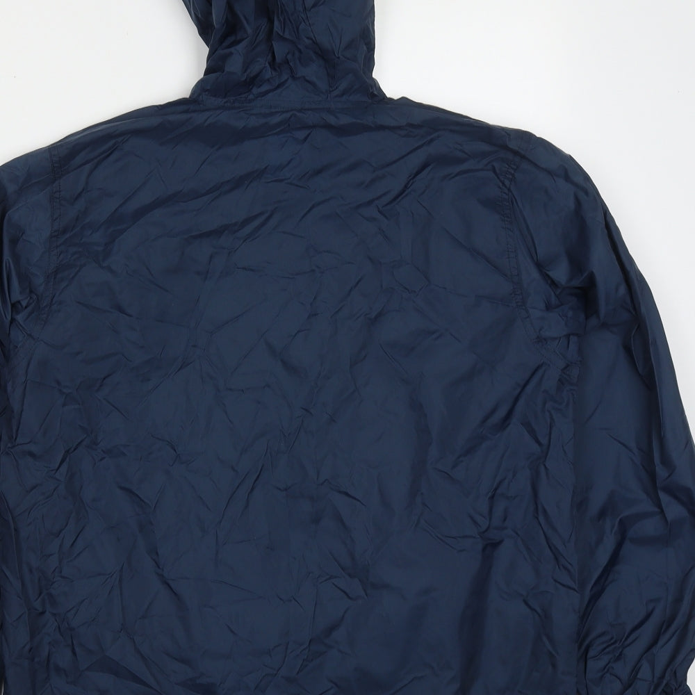 Brand and care label for Back to School boys’ blue jacket, size 13, years zip