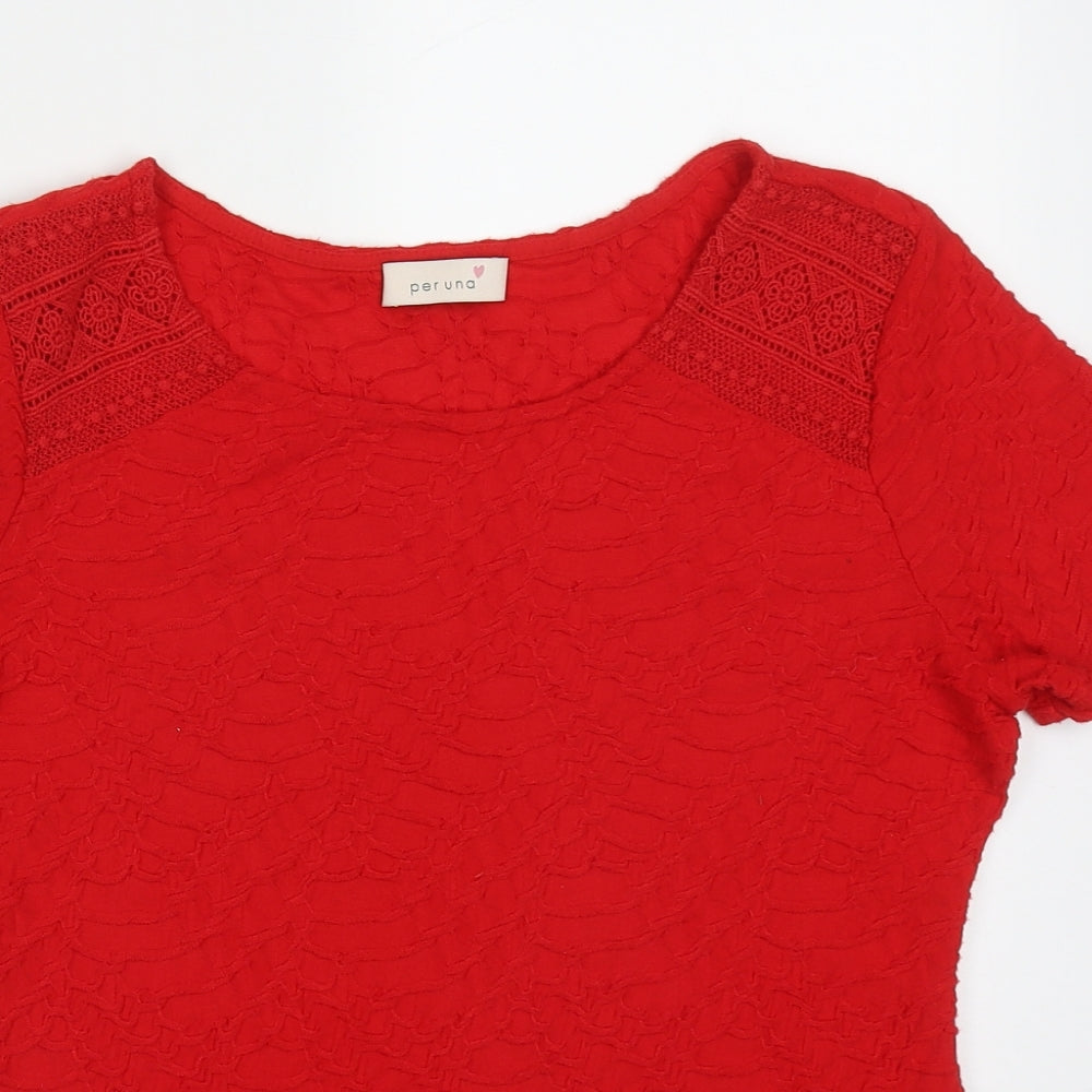 Womens UK Size 12 Marks and Spencer Red Basic T-Shirt