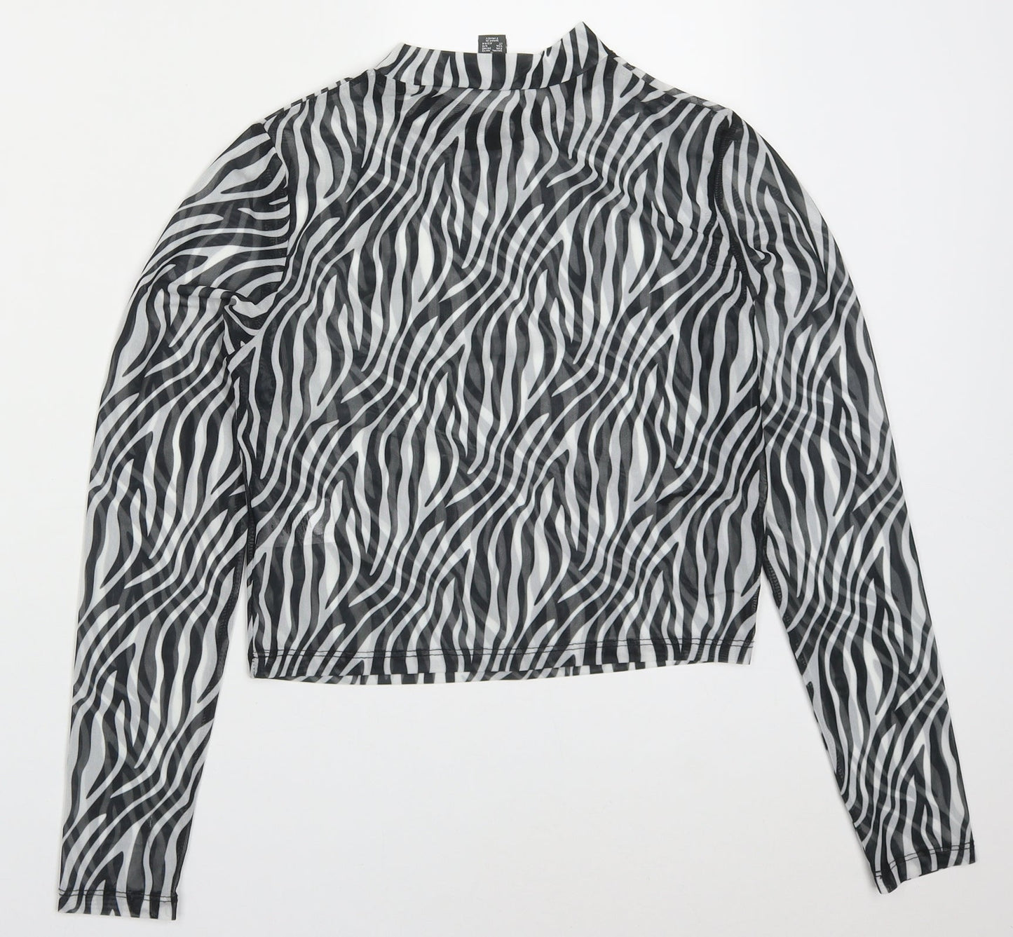 Primark Womens Black Animal Print Polyester Basic T-Shirt Size 10 Off the Shoulder - Zebra Striped
