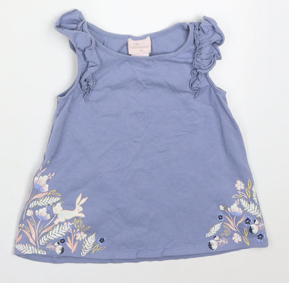 Savannah Girls Pink  Cotton Basic Tank Size 2-3 Years Round Neck Pullover - Rabbits and Flowers