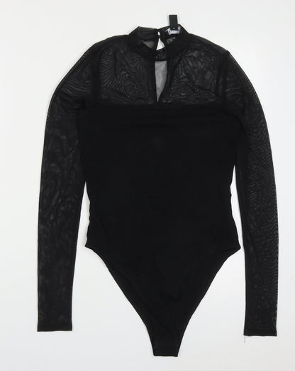 New Look Womens Black  Cotton Bodysuit One-Piece Size 10  Button