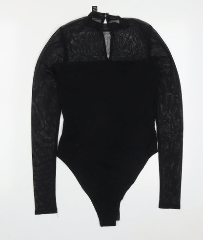 New Look Womens Black  Cotton Bodysuit One-Piece Size 10  Button