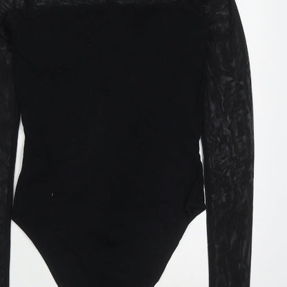 New Look Womens Black  Cotton Bodysuit One-Piece Size 10  Button