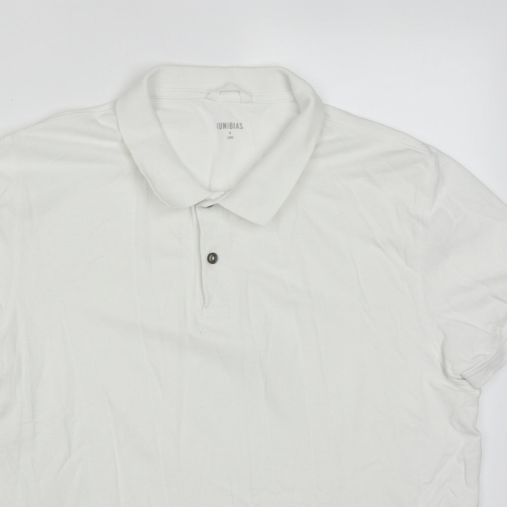 Un Bias Mens White  Cotton  Polo Size L Collared Pullover