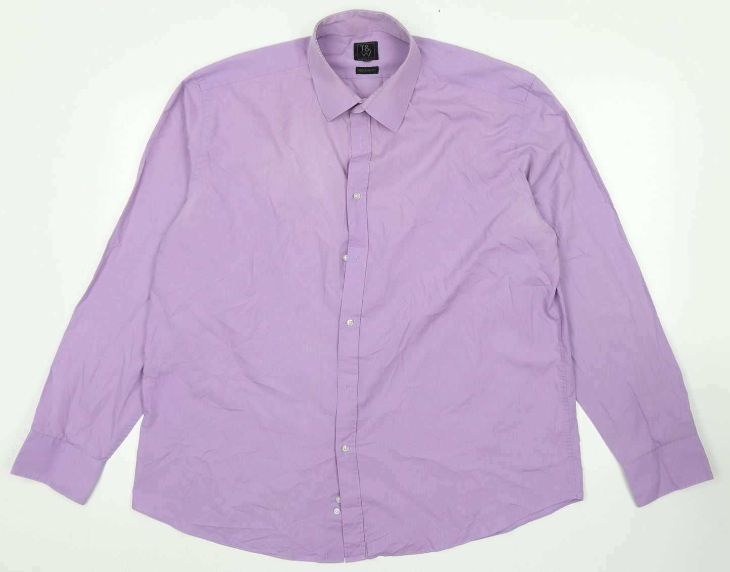 Taylor & Qright Mens Purple  Polyester  Button-Up Size 17.5 Collared Button