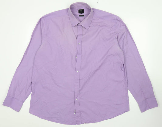 Taylor & Qright Mens Purple  Polyester  Button-Up Size 17.5 Collared Button