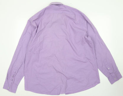 Taylor & Qright Mens Purple  Polyester  Button-Up Size 17.5 Collared Button