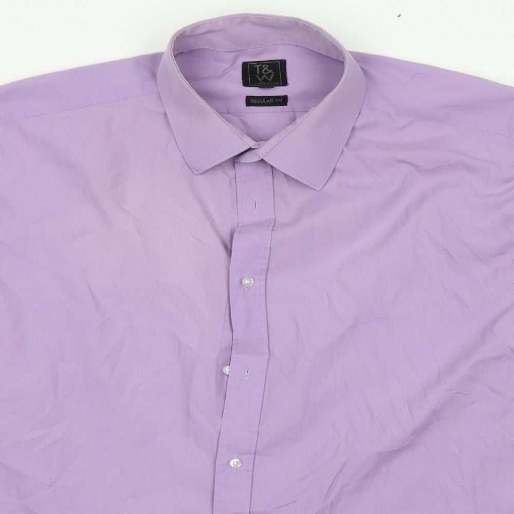 Taylor & Qright Mens Purple  Polyester  Button-Up Size 17.5 Collared Button