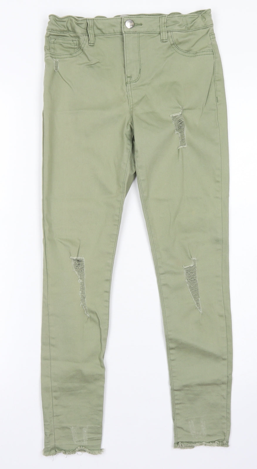 Denim Co Girls Green  Cotton Skinny Jeans Size 10-11 Years  Regular Button - distressed