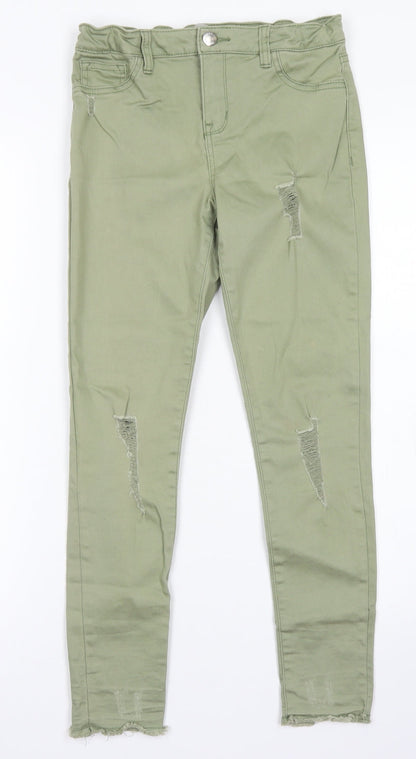 Denim Co Girls Green  Cotton Skinny Jeans Size 10-11 Years  Regular Button - distressed