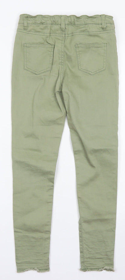 Denim Co Girls Green  Cotton Skinny Jeans Size 10-11 Years  Regular Button - distressed