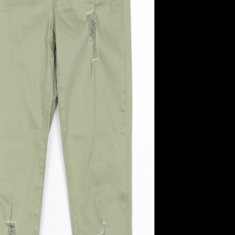 Denim Co Girls Green  Cotton Skinny Jeans Size 10-11 Years  Regular Button - distressed