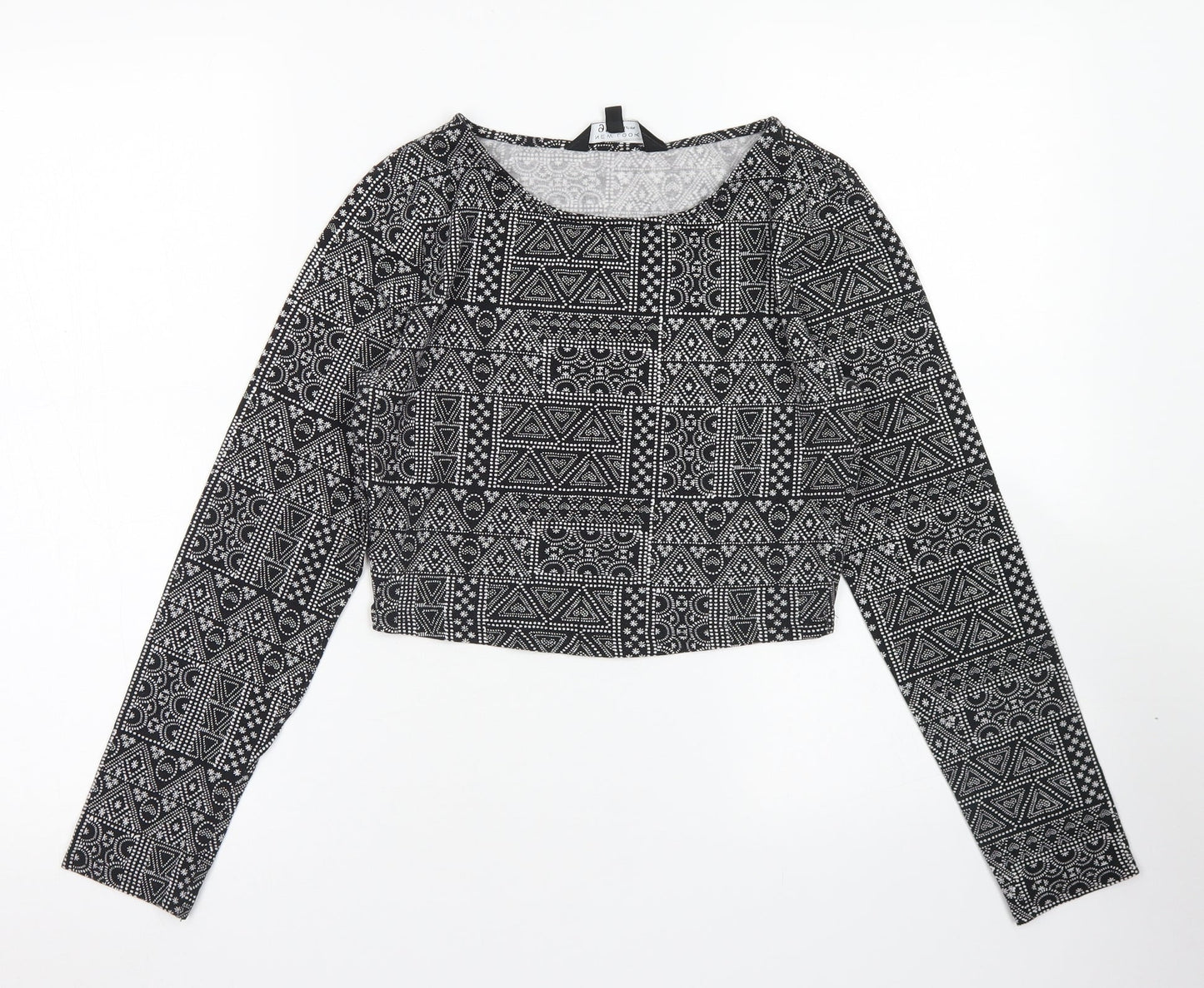 915 Generation Girls Black Geometric Cotton Cropped T-Shirt Size 14-15 Years Crew Neck