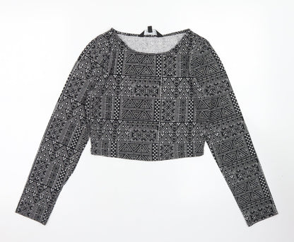 915 Generation Girls Black Geometric Cotton Cropped T-Shirt Size 14-15 Years Crew Neck