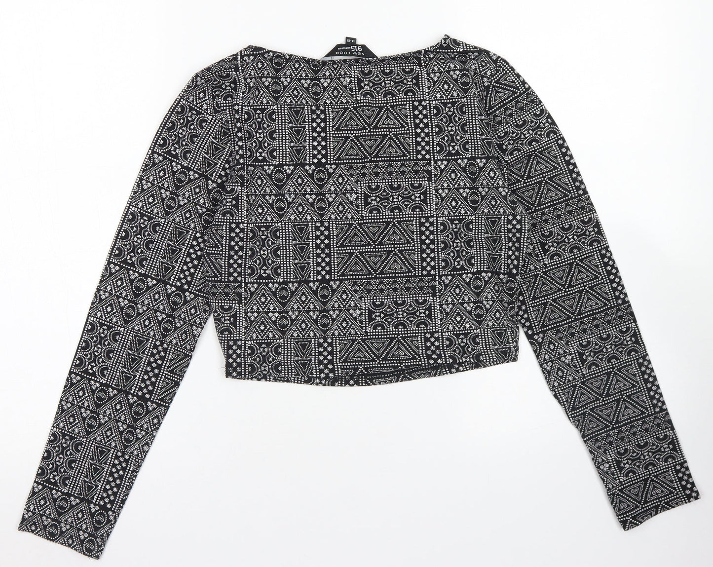 915 Generation Girls Black Geometric Cotton Cropped T-Shirt Size 14-15 Years Crew Neck