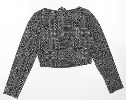 915 Generation Girls Black Geometric Cotton Cropped T-Shirt Size 14-15 Years Crew Neck