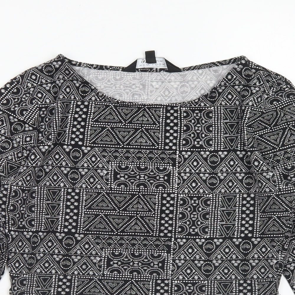 915 Generation Girls Black Geometric Cotton Cropped T-Shirt Size 14-15 Years Crew Neck