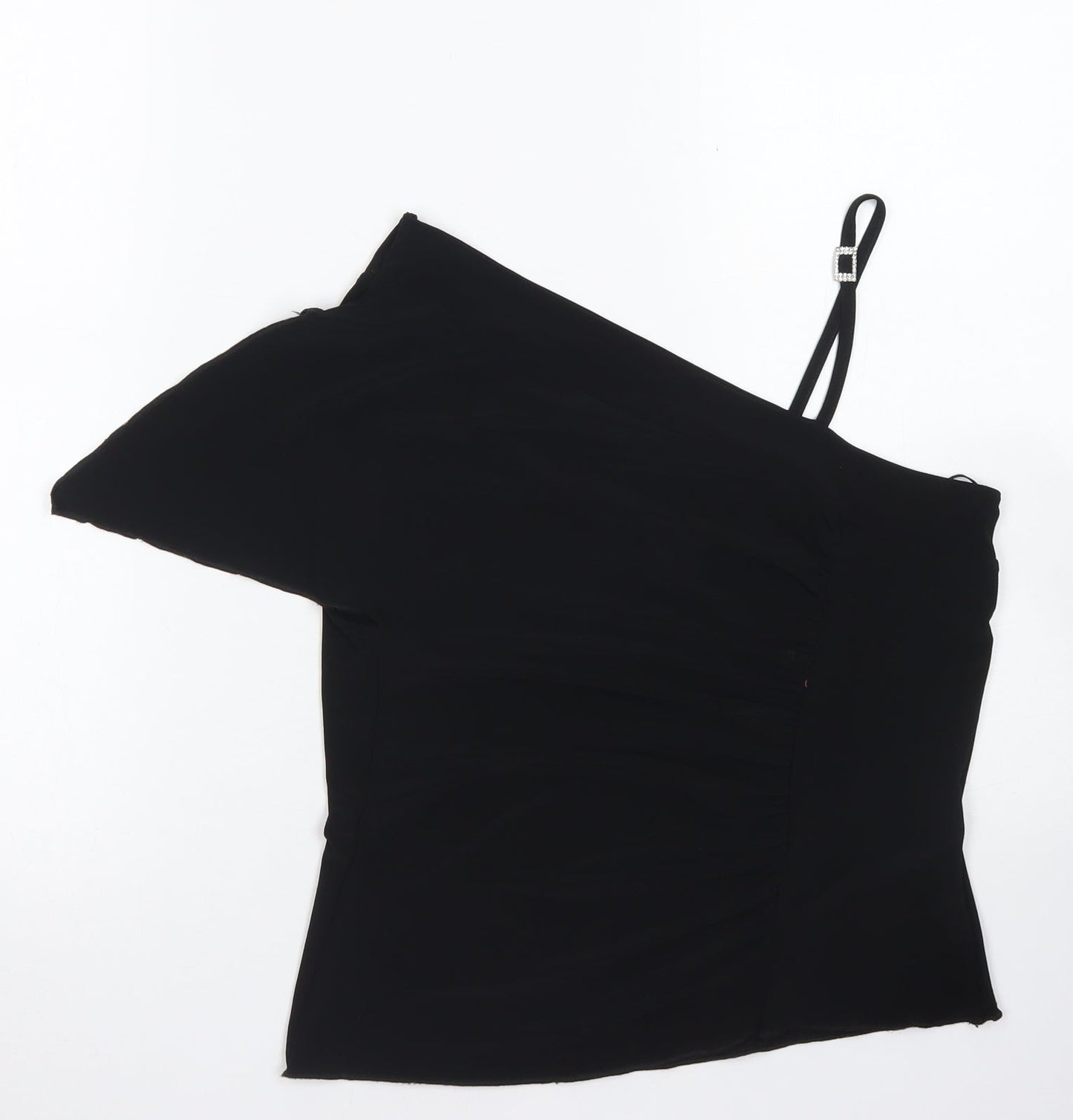 Liquid Womens Black  Polyester Basic Blouse Size 16 One Shoulder