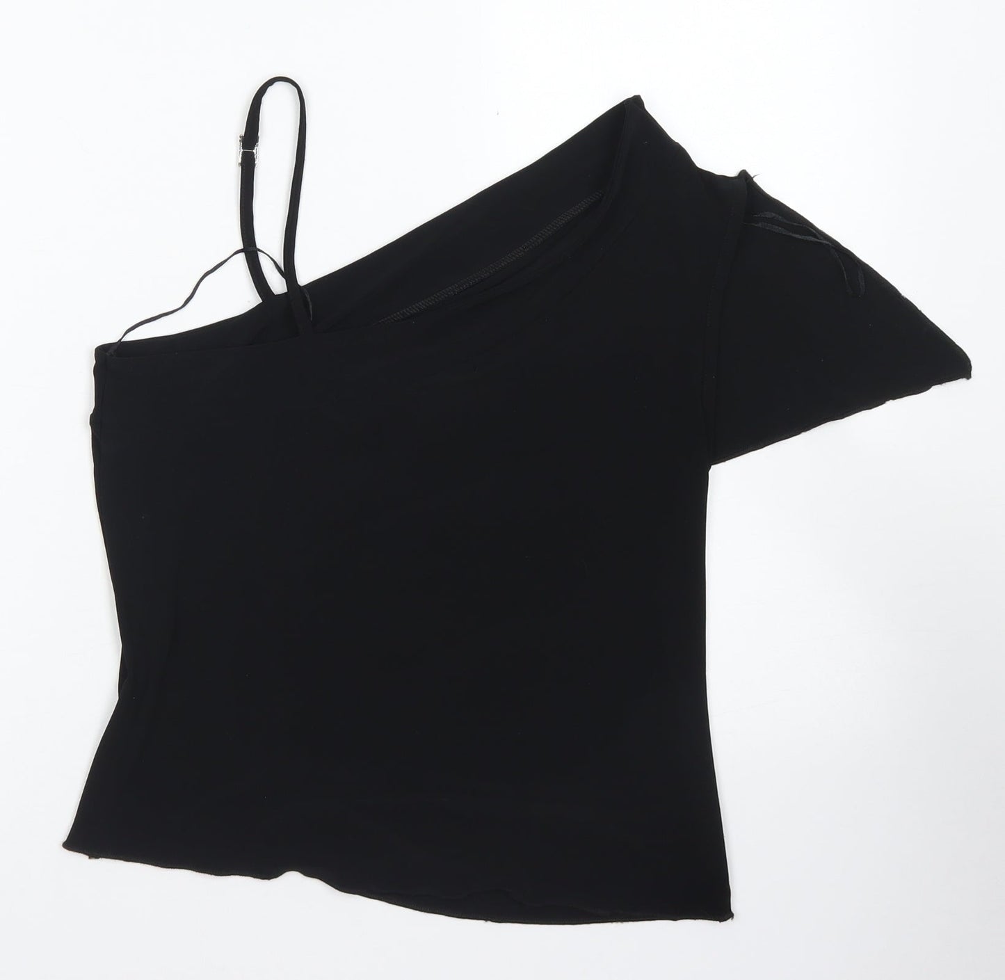 Liquid Womens Black  Polyester Basic Blouse Size 16 One Shoulder