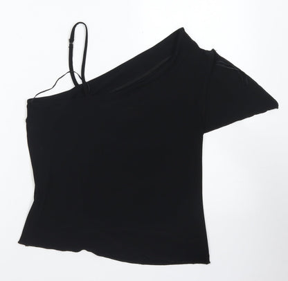 Liquid Womens Black  Polyester Basic Blouse Size 16 One Shoulder