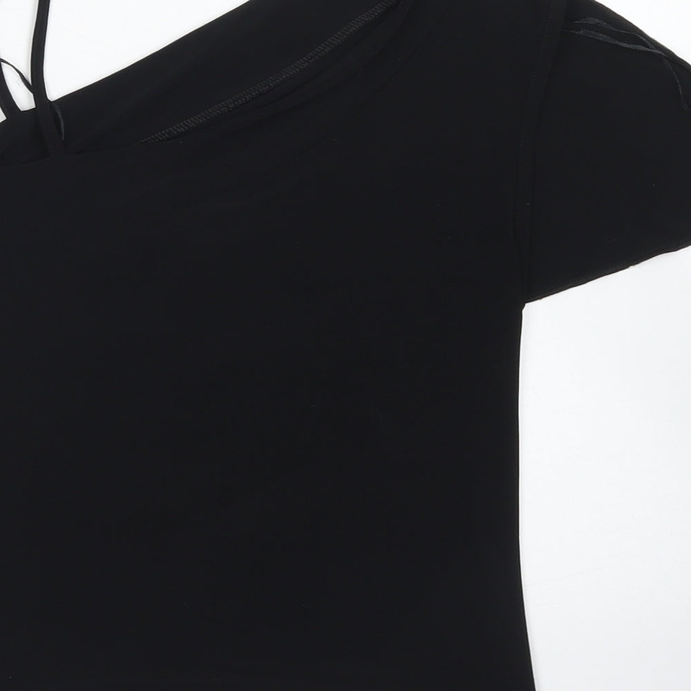 Liquid Womens Black  Polyester Basic Blouse Size 16 One Shoulder
