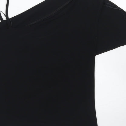 Liquid Womens Black  Polyester Basic Blouse Size 16 One Shoulder