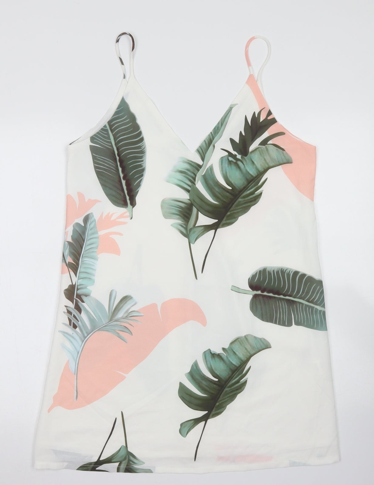 SheIn Womens White Floral Polyester A-Line  Size L  V-Neck