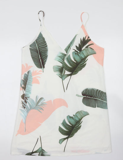 SheIn Womens White Floral Polyester A-Line  Size L  V-Neck