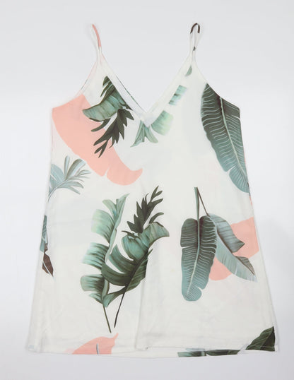 SheIn Womens White Floral Polyester A-Line  Size L  V-Neck