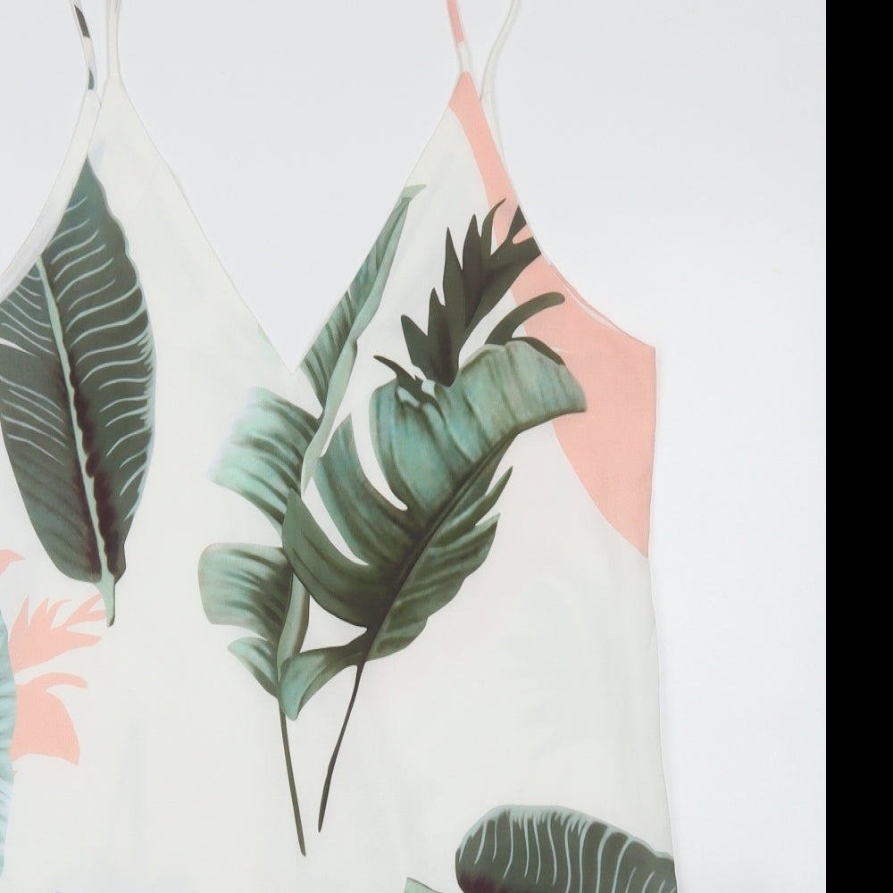 SheIn Womens White Floral Polyester A-Line  Size L  V-Neck