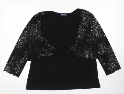 Saloos Womens Black  Polyester Basic Blouse Size L Round Neck