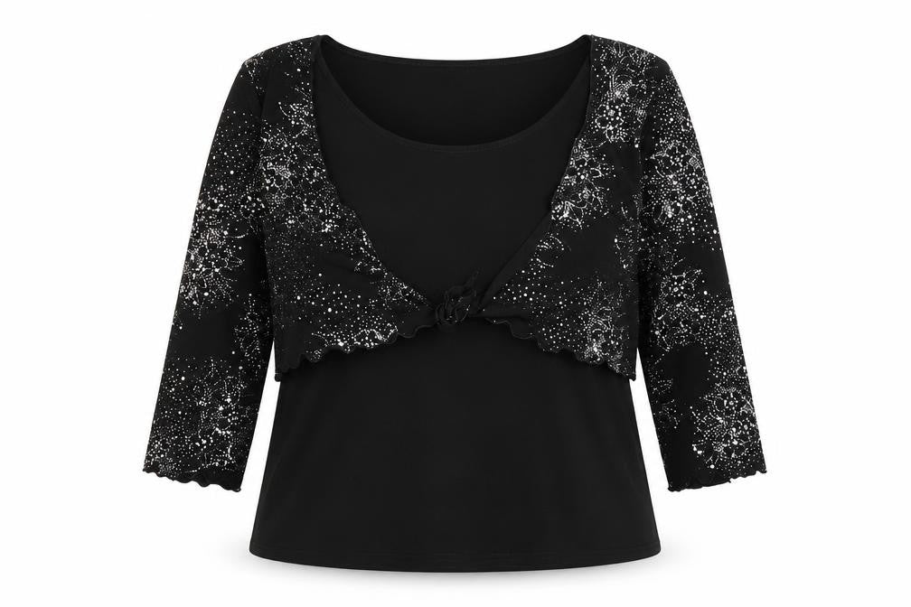 Saloos Womens Black  Polyester Basic Blouse Size L Round Neck