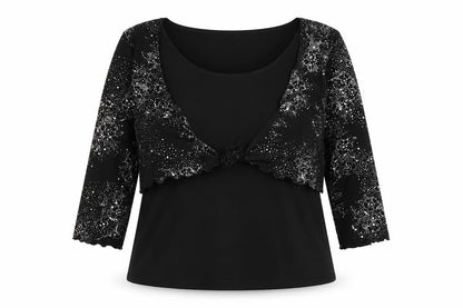 Saloos Womens Black  Polyester Basic Blouse Size L Round Neck