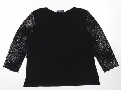 Saloos Womens Black  Polyester Basic Blouse Size L Round Neck