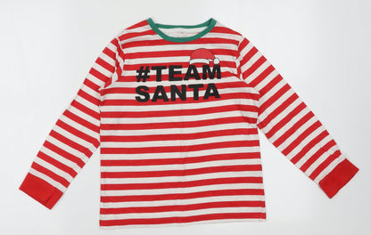 Made By Elves Boys Red Striped Cotton Basic Casual Size 7-8 Years Crew Neck Pullover - Team Santa